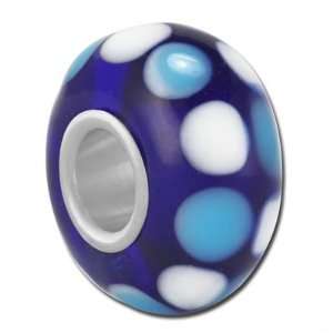  14mm Cobalt Blue with Teal & White Dots Large Hole Glass 