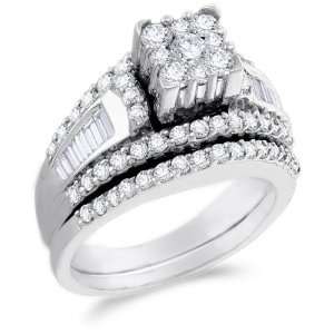 Size 10.5   14K White Gold Large Diamond Ladies Bridal Engagement Ring 