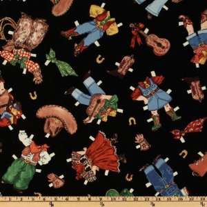 44 Wide Paper Doll Cowboy Clothing Black Fabric By The 