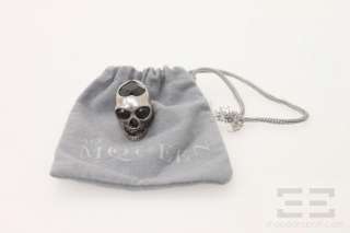 Alexander McQueen Silver & Black Swarovski Crystal Skull Ring Size 6.5 
