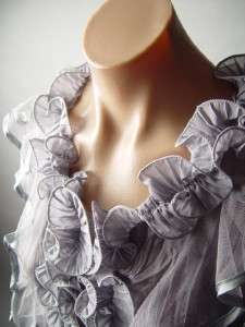 Gry Romantic Victorian Tiered Cascade Ruffled Front Sheer Crinkled Top 
