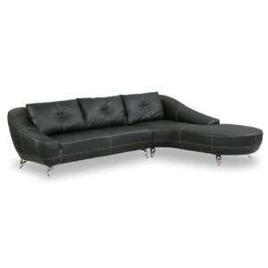  Italian Black Leather Sectional sofa