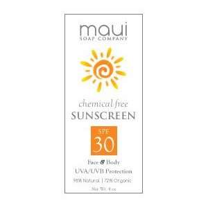 Maui Soap Company Sunscreen, SPF 30, Chemical Free, Fragrance Free 