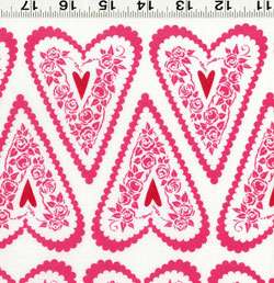 Makower ENDLESS LOVE Valentine LABELS on cream 12 Square Fabric 