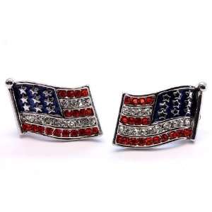  American Flag USA Crystal Studs Clip Earrings Everything 