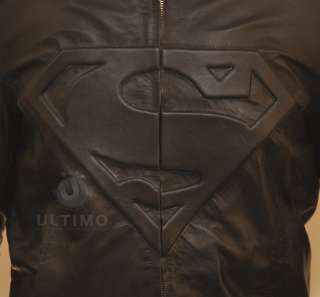 Superman Smallville Black Leather Sheepskin Jacket   Embossed Superman 