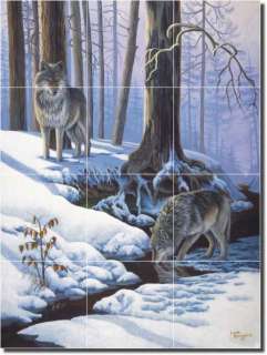 Kendrick Wolf Animal Lodge Art Decor Ceramic Tile Mural  