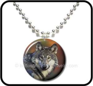 WOLF* Wolves Animal Lover Beautiful Button NECKLACE  