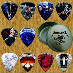  Metallica Signed Autographed 10 Guitar Picks Tin Set 