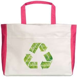    Beach Tote Fuchsia Recycle Symbol in Leaves: Everything Else