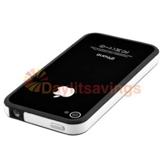 White Black TPU Bumper Frame Silicone Case Cover for iPhone 4 4G Metal 