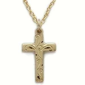  14K Gold Filled Engraved Cross Necklace on 18 Chain 