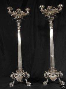 Pair English Silver Plate Doric Column Candelabras  