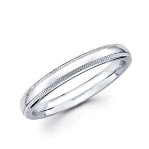  14k White Gold Standard Fit wedding Band Ring Milgrain 