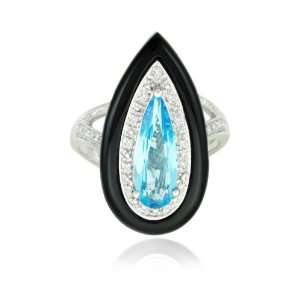   Topaz Onyx Diamond Ring (1/12 cttw, I J Color, I2 I3 Clarity), Size 5