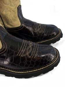   NICE Ariat FATBABY Croc Print Black Bone Leather COWBOY BOOTS Sz 9.5B