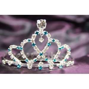  Bridal Wedding Tiara Crown in Oceanblue With Crystal Leaf 