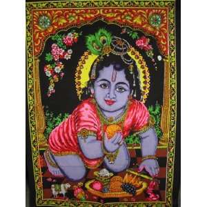 Baby Krishna Bal Gopal Janmashtmi Special Sequin Batik Cotton Wall 