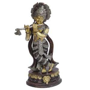  Krishna Statue Hindu God Brass Sculpture: Home & Kitchen