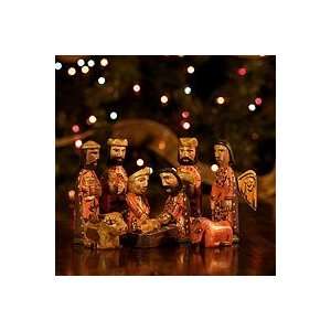  NOVICA Pinewood Nativity Scene, Devotion (set of 10 