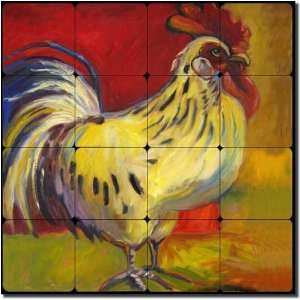  Rooster I by Joanne Morris   Tumbled Marble Tile Mural 16 