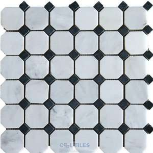  2 x 2 octagon honed marble mosaic sheet in arabescato 