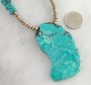 Sterling Silver Green Turquoise Slab Nugget Necklace 20.5 Southwest 
