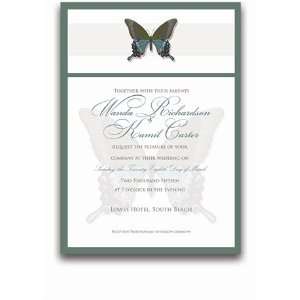  100 Rectangular Wedding Invitations   Butterfly Taupe Aqua 