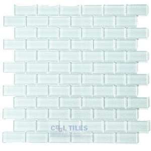 Glass Subway Tiles   Reflections True White 1 x 2 Brick Mesh Mounted 