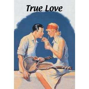  Vintage Art True Love Sharing a Milkshake After Tennis 