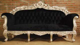   Hand Carved Mahogany silver with black Fabric Sofa Set Tufted  