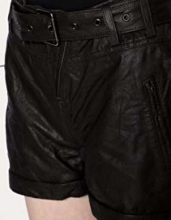 Image 3 of ASOS High Waist Black Leather Belted Short
