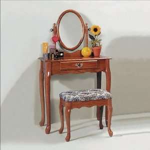  Oak Table & Stool Vanity Set