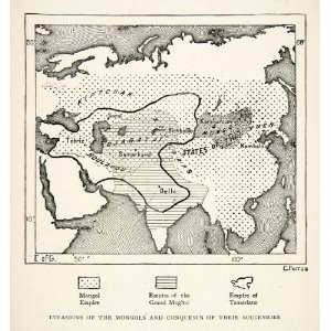  Map Invasion Mongols Asia Russia China India Kiptchak Mongolia 