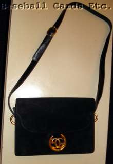 Vintage Gucci Black Suede Shoulder Bag Handbag   Leather Strap & Trim 