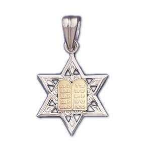  0.925 Sterling Silver and 14K Gold Star of David Pendant 
