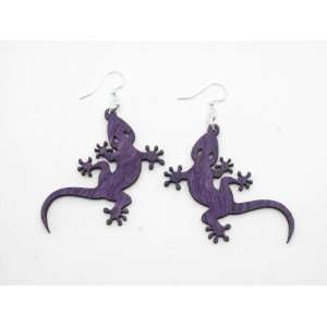  Purple Thick Gecko Lizard Wooden Earrings GTJ Jewelry