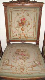 ANTIQUE FRENCH 8 MATCHING CARVED DINING ROOM CHAIRS GORGEOUS AUBUSSON 