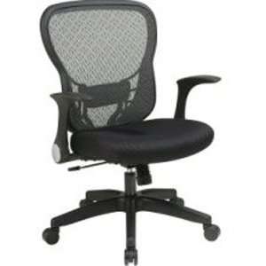   SpaceGrid® Back Chair With Mesh Seat, Flip Arms And Nylon Base, Black