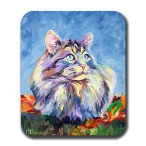  Fluffy Cat in Fall Leaves Art Mouse Pad 