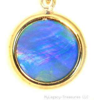   opal 14K gold pendant round mirror flash violet Australian blue green