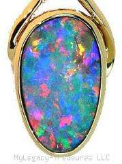   + diamond 14K solid gold pendant floral harlequin Australian opale