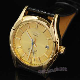 Men Automatic Golden Case Calendar Wrist Watch Goft NEW  