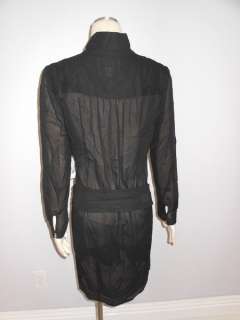   Silk Black $445 Saks Fifth Ave Fall Dress Mock neck Sz L SLIP  