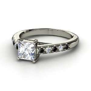 Avenue Ring, Princess Diamond 14K White Gold Ring with Black Diamond 