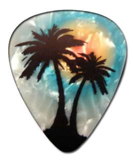 PALM TREE PEARL Medium Celluloid Tropical GUITAR PICK NECKLACE Leather 