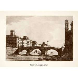  1926 Photogravure Pisa Italy Ponte Mezzo Bridge River Bell Tower 