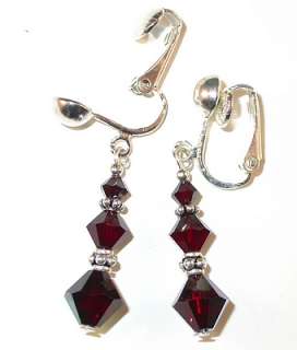   CRYSTAL ELEMENTS Bali Sterling Silver Earrings GARNET deep RED Dangle