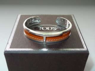 Tods Silver Orange Leather Bracelet Bangle  New  $465  