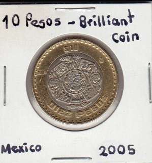 Banco de Mexico $ 10 Pesos Coin 2005 Brilliant, Nice Circulated 